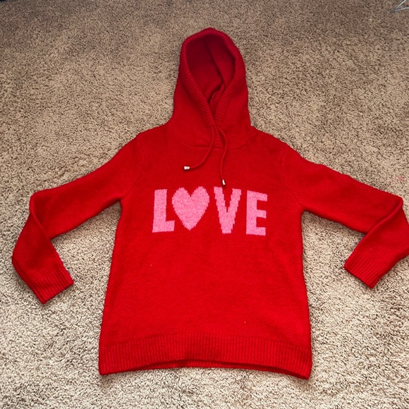 Red adult small cashmere sweater with hood and drawstring - Picture 1 of 2